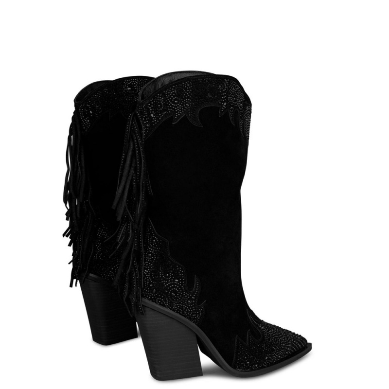 Bottes à Talons Alma En Pena Boot with fringes and rhinestones Bleu Marine Femme | KNZ-96932764